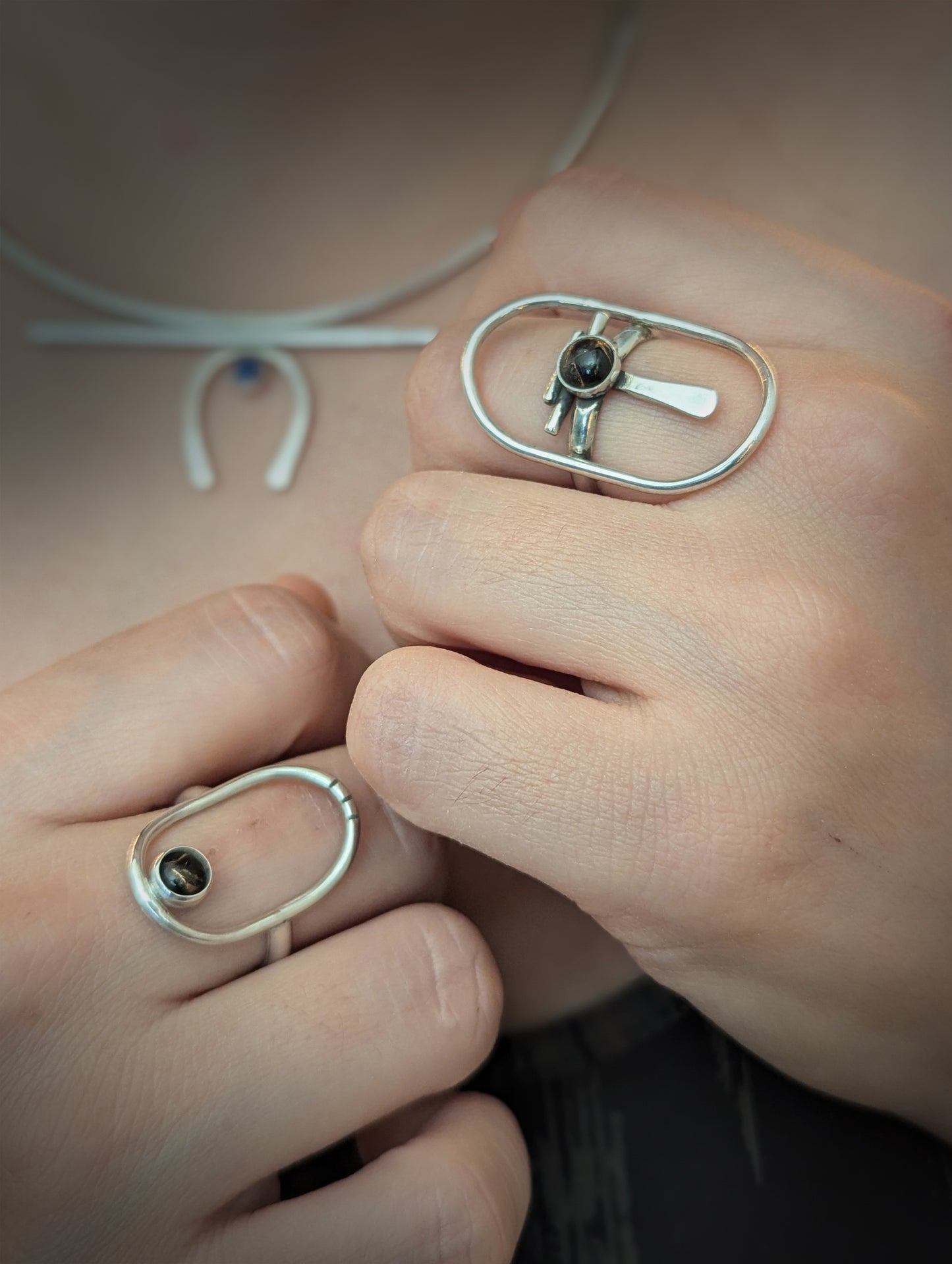 sterling silver ring with copper obsidian gemstones. Elegante lines , with a timeless look
