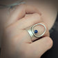 Sterling silver ring with a wide band handmade in california, geometric and simple design with Lapis lazuli gemstone. Modern and minimalist piece made by designer jewelry.